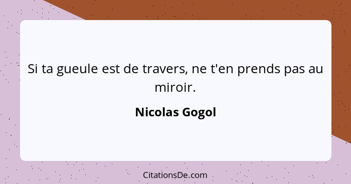 Si ta gueule est de travers, ne t'en prends pas au miroir.... - Nicolas Gogol