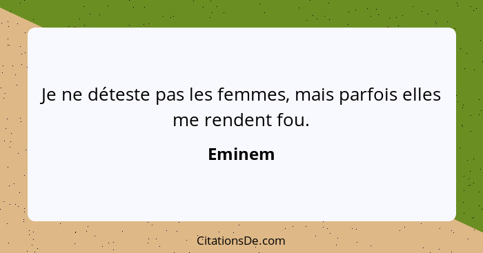 Je ne déteste pas les femmes, mais parfois elles me rendent fou.... - Eminem