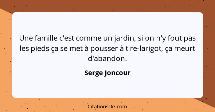 Une famille c'est comme un jardin, si on n'y fout pas les pieds ça se met à pousser à tire-larigot, ça meurt d'abandon.... - Serge Joncour