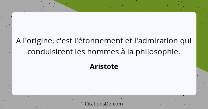 A l'origine, c'est l'étonnement et l'admiration qui conduisirent les hommes à la philosophie.... - Aristote