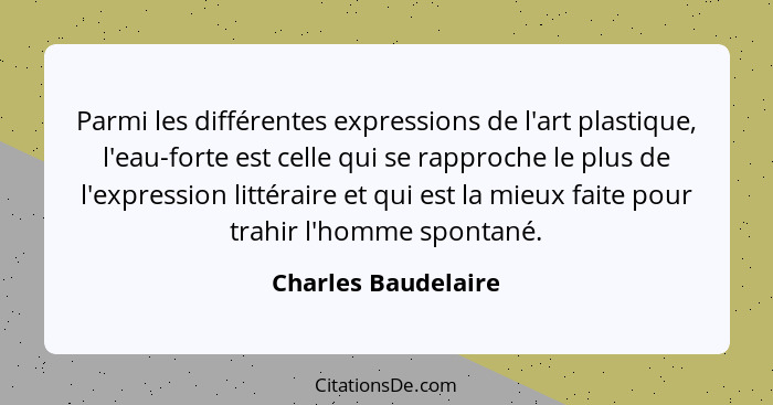 Parmi les différentes expressions de l'art plastique, l'eau-forte est celle qui se rapproche le plus de l'expression littéraire e... - Charles Baudelaire