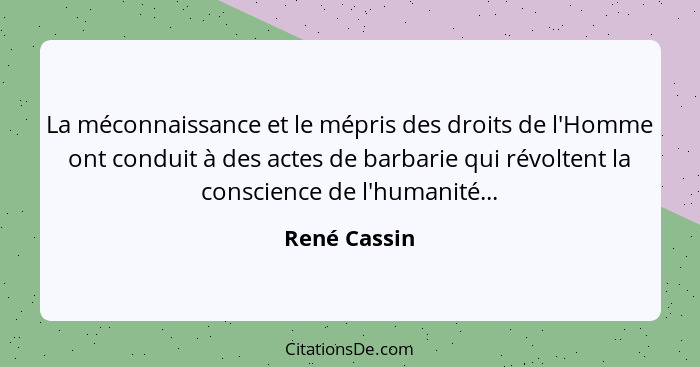 La méconnaissance et le mépris des droits de l'Homme ont conduit à des actes de barbarie qui révoltent la conscience de l'humanité...... - René Cassin