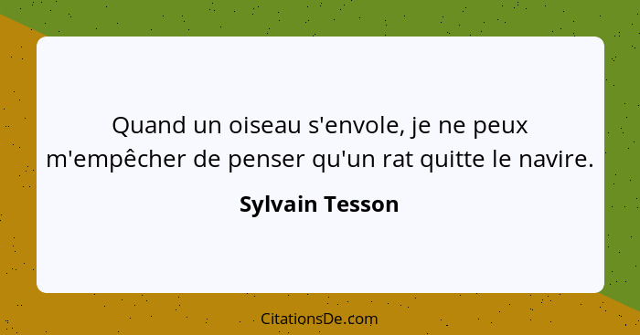 Quand un oiseau s'envole, je ne peux m'empêcher de penser qu'un rat quitte le navire.... - Sylvain Tesson