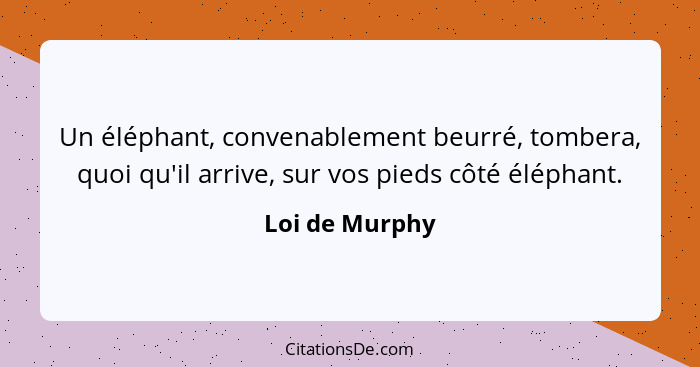 Un éléphant, convenablement beurré, tombera, quoi qu'il arrive, sur vos pieds côté éléphant.... - Loi de Murphy