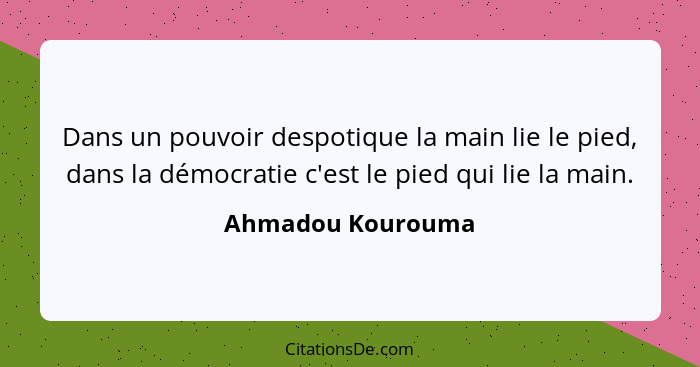 Dans un pouvoir despotique la main lie le pied, dans la démocratie c'est le pied qui lie la main.... - Ahmadou Kourouma