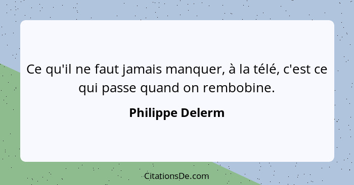 Ce qu'il ne faut jamais manquer, à la télé, c'est ce qui passe quand on rembobine.... - Philippe Delerm