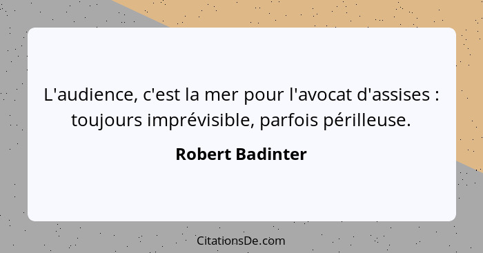 L'audience, c'est la mer pour l'avocat d'assises : toujours imprévisible, parfois périlleuse.... - Robert Badinter