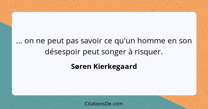 ... on ne peut pas savoir ce qu'un homme en son désespoir peut songer à risquer.... - Søren Kierkegaard