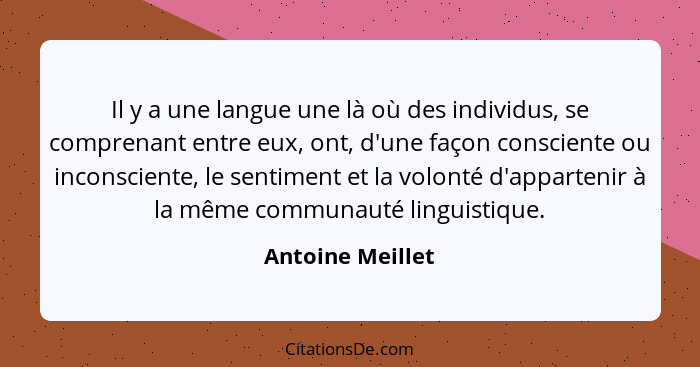 Il y a une langue une là où des individus, se comprenant entre eux, ont, d'une façon consciente ou inconsciente, le sentiment et la... - Antoine Meillet