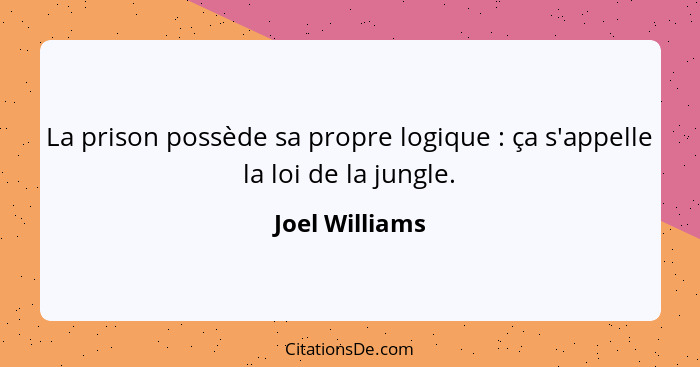 La prison possède sa propre logique : ça s'appelle la loi de la jungle.... - Joel Williams