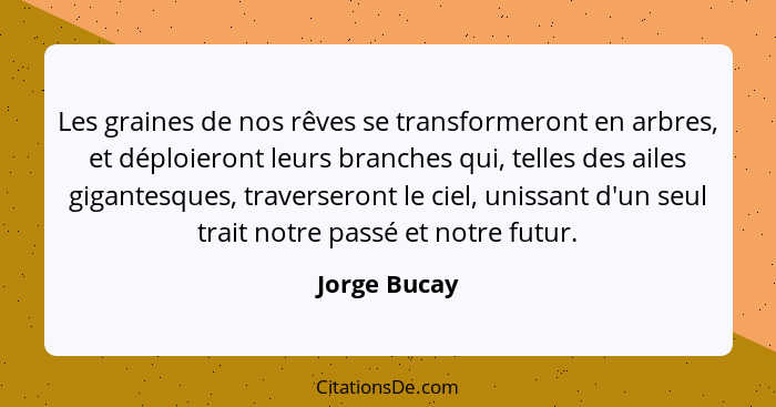 Les graines de nos rêves se transformeront en arbres, et déploieront leurs branches qui, telles des ailes gigantesques, traverseront le... - Jorge Bucay