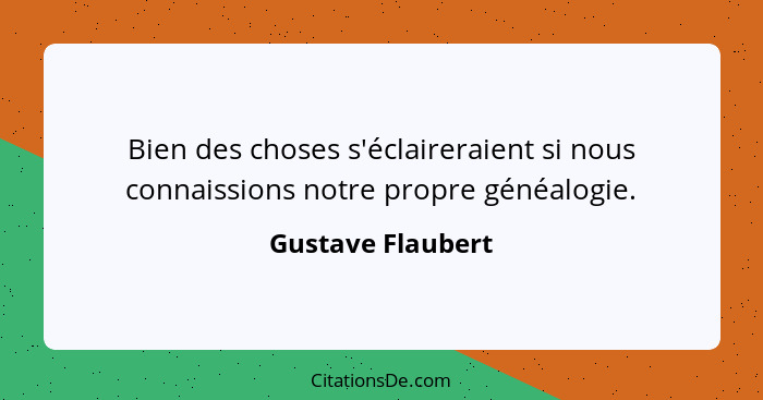 Bien des choses s'éclaireraient si nous connaissions notre propre généalogie.... - Gustave Flaubert