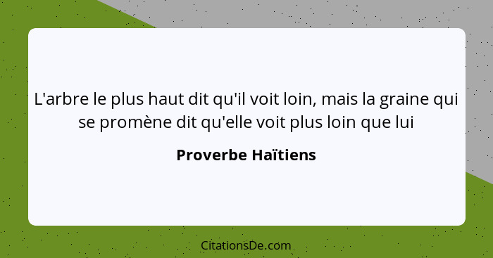 L'arbre le plus haut dit qu'il voit loin, mais la graine qui se promène dit qu'elle voit plus loin que lui... - Proverbe Haïtiens