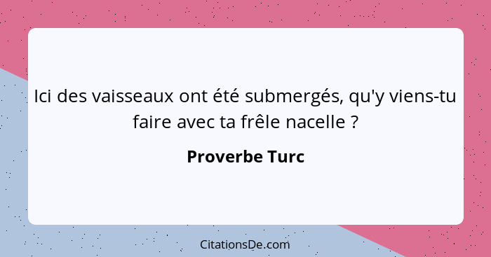 Ici des vaisseaux ont été submergés, qu'y viens-tu faire avec ta frêle nacelle ?... - Proverbe Turc