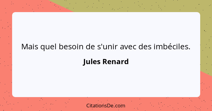 Mais quel besoin de s'unir avec des imbéciles.... - Jules Renard