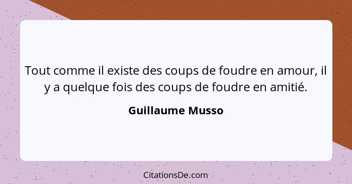 Tout comme il existe des coups de foudre en amour, il y a quelque fois des coups de foudre en amitié.... - Guillaume Musso