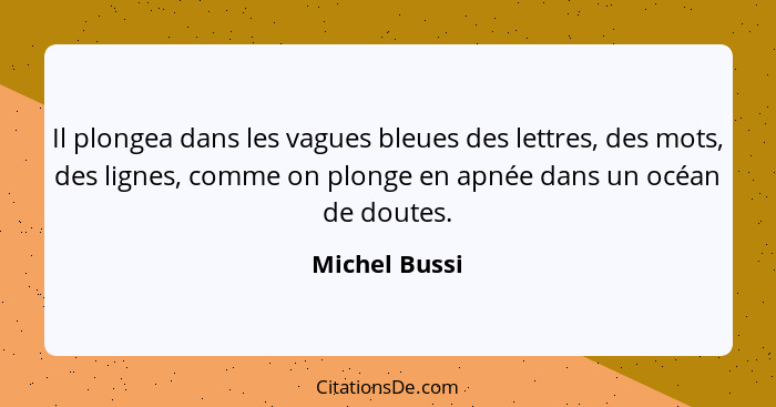 Il plongea dans les vagues bleues des lettres, des mots, des lignes, comme on plonge en apnée dans un océan de doutes.... - Michel Bussi