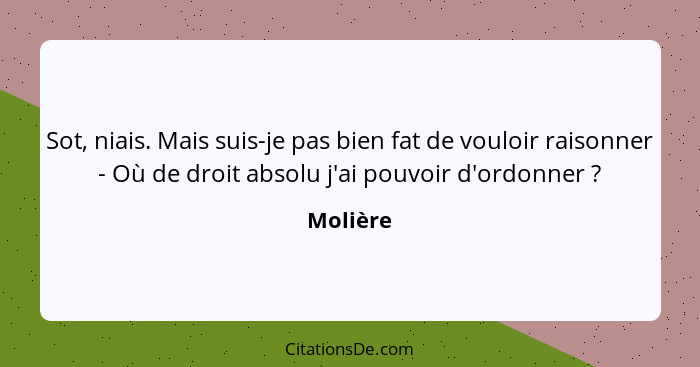 Sot, niais. Mais suis-je pas bien fat de vouloir raisonner - Où de droit absolu j'ai pouvoir d'ordonner ?... - Molière