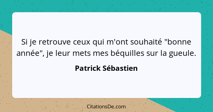 Si je retrouve ceux qui m'ont souhaité "bonne année", je leur mets mes béquilles sur la gueule.... - Patrick Sébastien