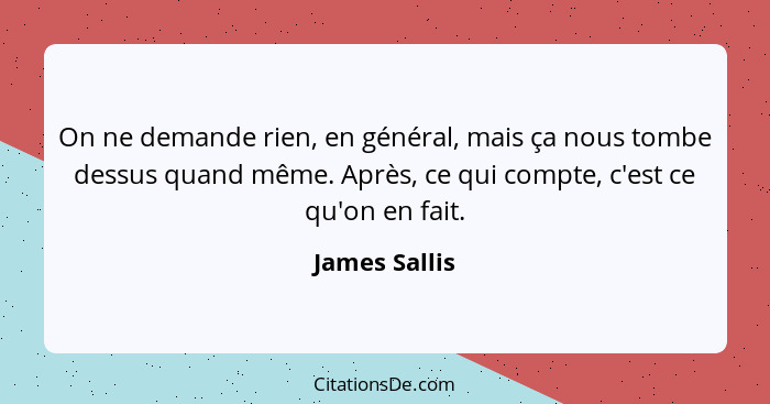 On ne demande rien, en général, mais ça nous tombe dessus quand même. Après, ce qui compte, c'est ce qu'on en fait.... - James Sallis