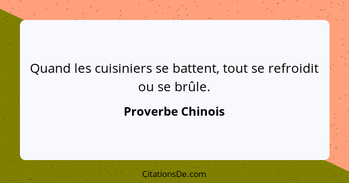 Quand les cuisiniers se battent, tout se refroidit ou se brûle.... - Proverbe Chinois