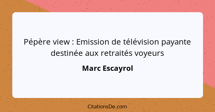 Pépère view : Emission de télévision payante destinée aux retraités voyeurs... - Marc Escayrol