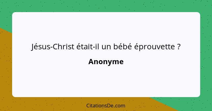 Jésus-Christ était-il un bébé éprouvette ?... - Anonyme