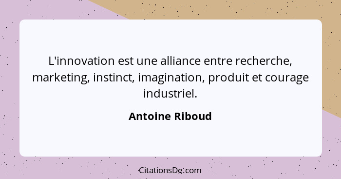 L'innovation est une alliance entre recherche, marketing, instinct, imagination, produit et courage industriel.... - Antoine Riboud