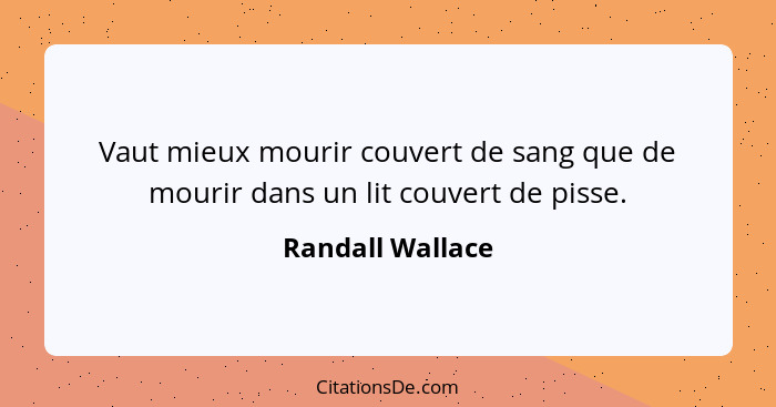 Vaut mieux mourir couvert de sang que de mourir dans un lit couvert de pisse.... - Randall Wallace