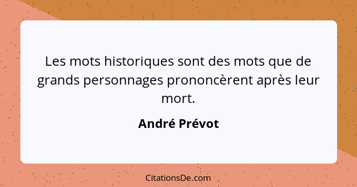 Les mots historiques sont des mots que de grands personnages prononcèrent après leur mort.... - André Prévot