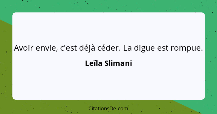 Avoir envie, c'est déjà céder. La digue est rompue.... - Leïla Slimani