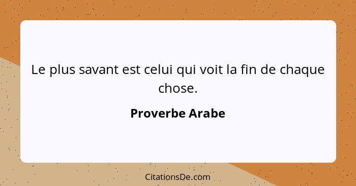 Le plus savant est celui qui voit la fin de chaque chose.... - Proverbe Arabe