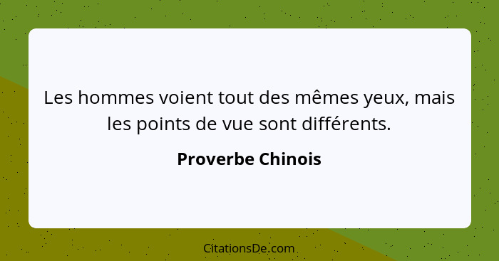 Les hommes voient tout des mêmes yeux, mais les points de vue sont différents.... - Proverbe Chinois