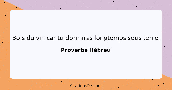 Bois du vin car tu dormiras longtemps sous terre.... - Proverbe Hébreu