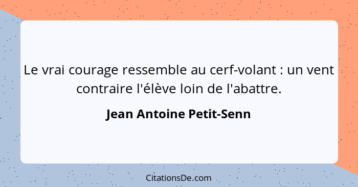 Le vrai courage ressemble au cerf-volant : un vent contraire l'élève loin de l'abattre.... - Jean Antoine Petit-Senn