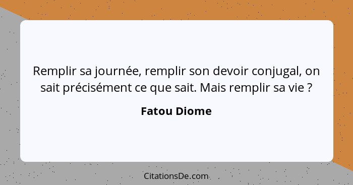 Remplir sa journée, remplir son devoir conjugal, on sait précisément ce que sait. Mais remplir sa vie ?... - Fatou Diome