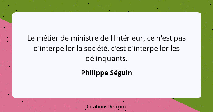 Le métier de ministre de l'Intérieur, ce n'est pas d'interpeller la société, c'est d'interpeller les délinquants.... - Philippe Séguin