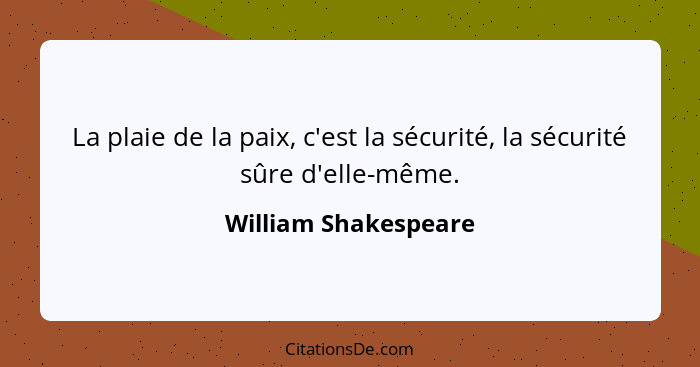 La plaie de la paix, c'est la sécurité, la sécurité sûre d'elle-même.... - William Shakespeare