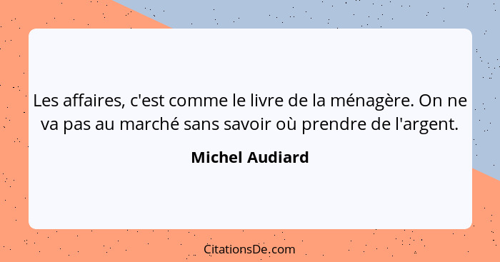 Les affaires, c'est comme le livre de la ménagère. On ne va pas au marché sans savoir où prendre de l'argent.... - Michel Audiard