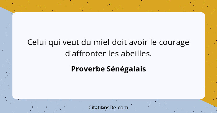 Celui qui veut du miel doit avoir le courage d'affronter les abeilles.... - Proverbe Sénégalais