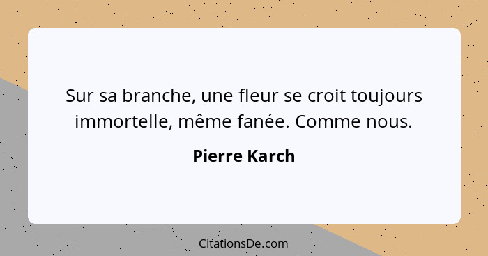 Sur sa branche, une fleur se croit toujours immortelle, même fanée. Comme nous.... - Pierre Karch