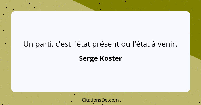 Un parti, c'est l'état présent ou l'état à venir.... - Serge Koster