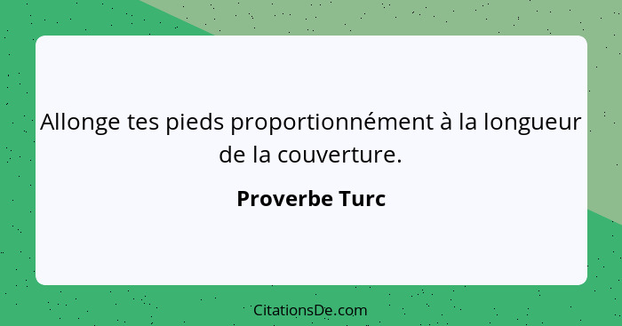 Allonge tes pieds proportionnément à la longueur de la couverture.... - Proverbe Turc