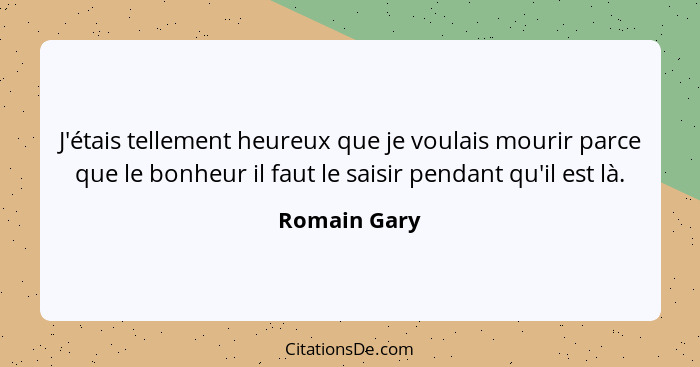 J'étais tellement heureux que je voulais mourir parce que le bonheur il faut le saisir pendant qu'il est là.... - Romain Gary