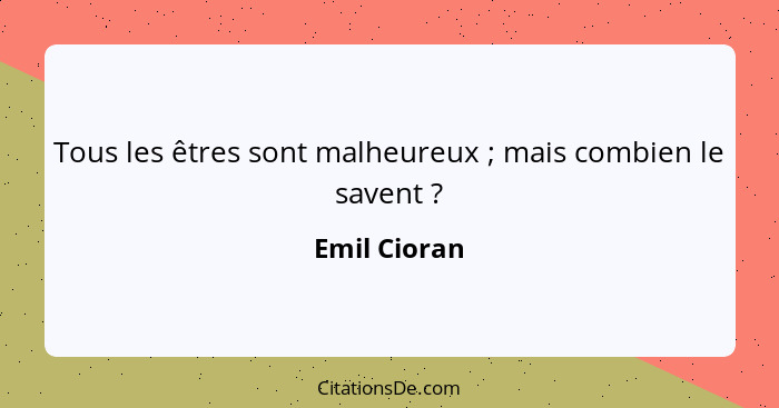 Tous les êtres sont malheureux ; mais combien le savent ?... - Emil Cioran