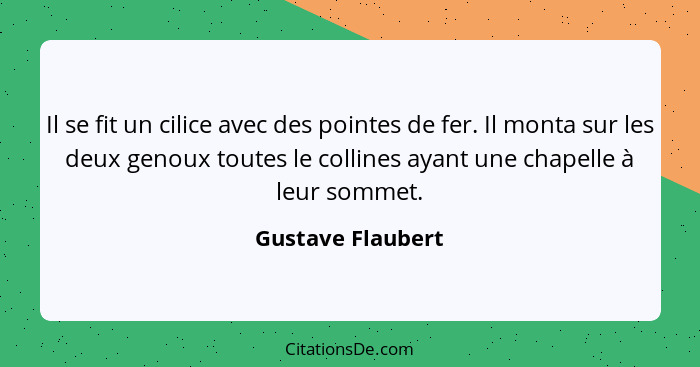 Il se fit un cilice avec des pointes de fer. Il monta sur les deux genoux toutes le collines ayant une chapelle à leur sommet.... - Gustave Flaubert