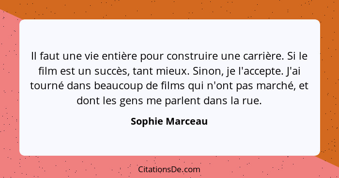 Il faut une vie entière pour construire une carrière. Si le film est un succès, tant mieux. Sinon, je l'accepte. J'ai tourné dans bea... - Sophie Marceau