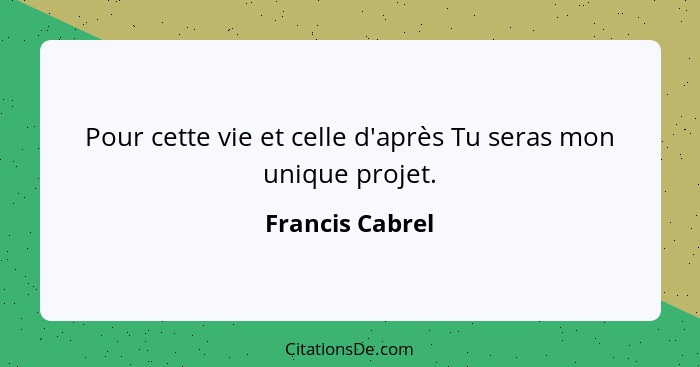 Pour cette vie et celle d'après Tu seras mon unique projet.... - Francis Cabrel