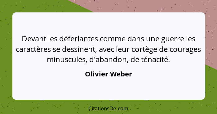 Devant les déferlantes comme dans une guerre les caractères se dessinent, avec leur cortège de courages minuscules, d'abandon, de téna... - Olivier Weber