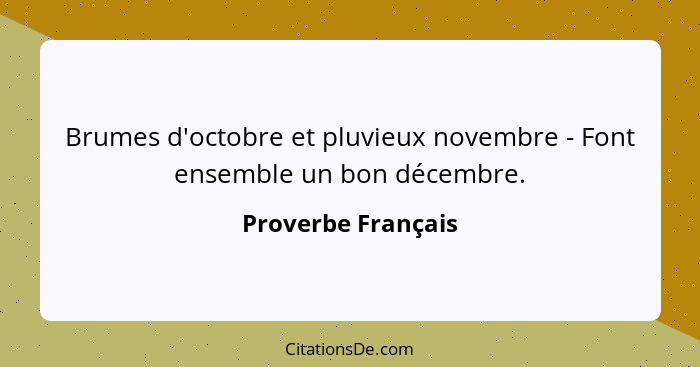 Brumes d'octobre et pluvieux novembre - Font ensemble un bon décembre.... - Proverbe Français